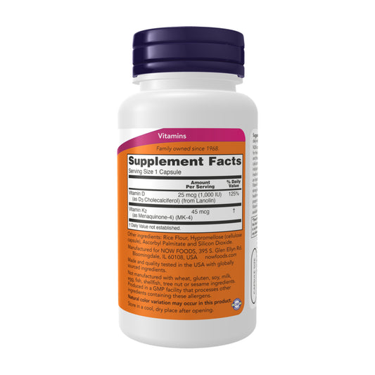NOW Vitamin D3 & K2 Capsules