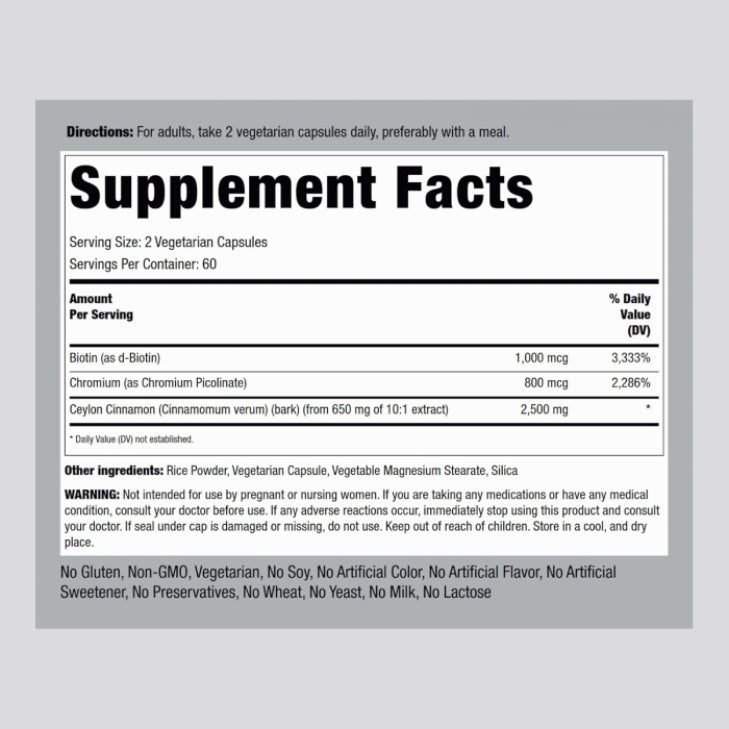 Ceylon Cinnamon Capsules (with chromium & Biotin)